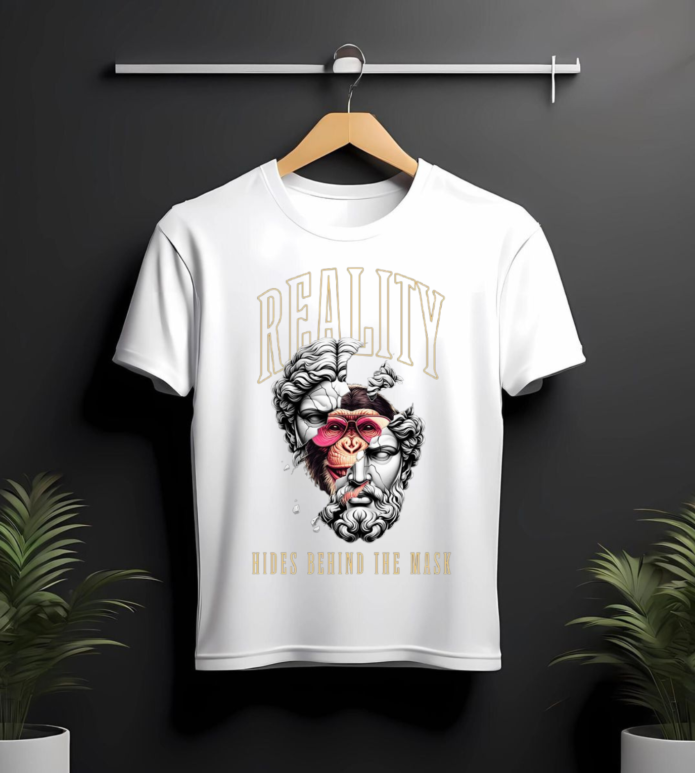 Reality Behind The Mask Oversized T-Shirt – Classical Split Face Graphic Tee