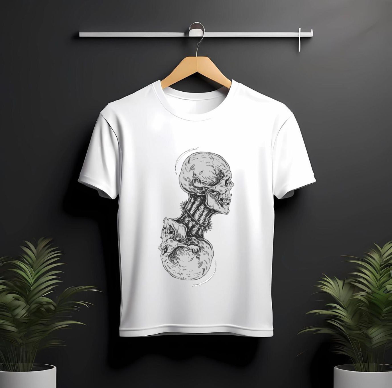 Dual Reality Oversized T-Shirt – Double Skull Graphic Streetwear Tee