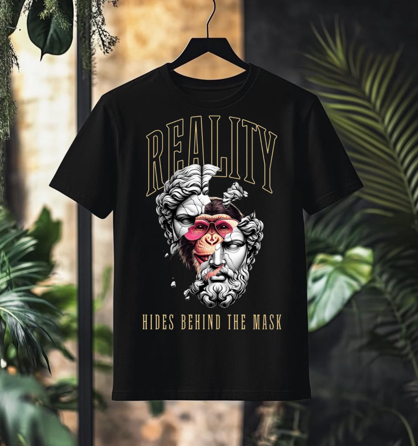 Reality Behind The Mask Oversized T-Shirt – Classical Split Face Graphic Tee