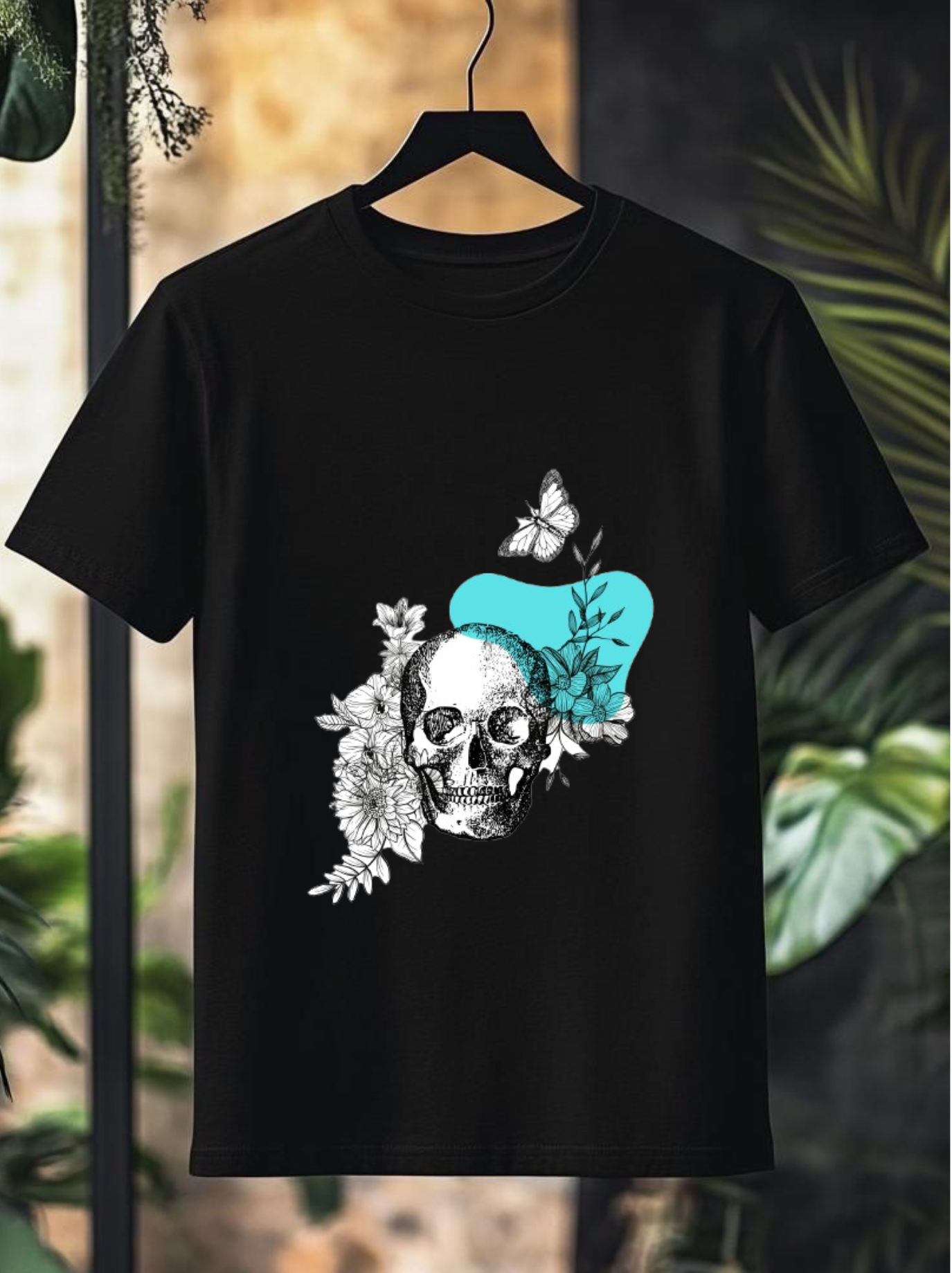 Midnight Bloom Oversized T-Shirt – Skull & Butterfly Graphic Streetwear Tee