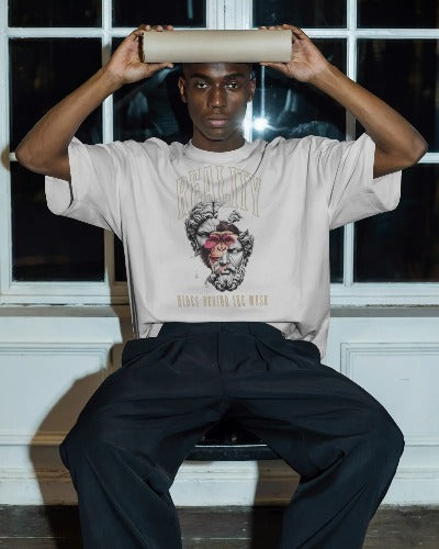 Reality Behind The Mask Oversized T-Shirt – Classical Split Face Graphic Tee